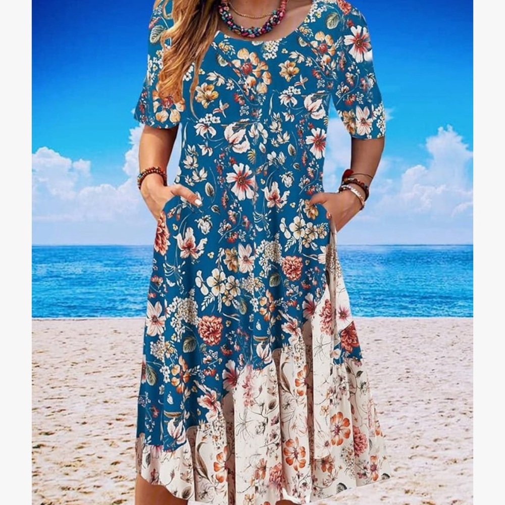 Floral Blue and White Dress